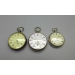 Three silver pocket watches