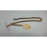 A 9ct gold Albert chain with 9ct gold fob, (metal clip), 43.5g