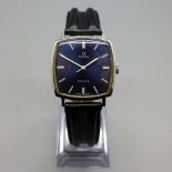 A gentleman's stainless steel Omega wristwatch with original blue dial