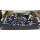 A box of playworn Dinky and Corgi die-cast model vehicles