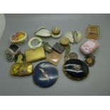 Silver coins, an RAF sweetheart compact, Limoges and other boxes, etc.