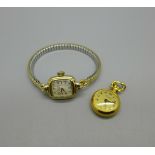 A lady's gold plated Girard-Perregaux wristwatch and a Myret quartz fob/charm watch