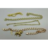 Three 9ct gold bracelets, 15.1g, and one other bracelet, a/f