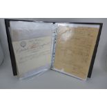 Paper ephemera; file of paper ephemera from 1810 to 1950, with indentures, official forms, invoices,