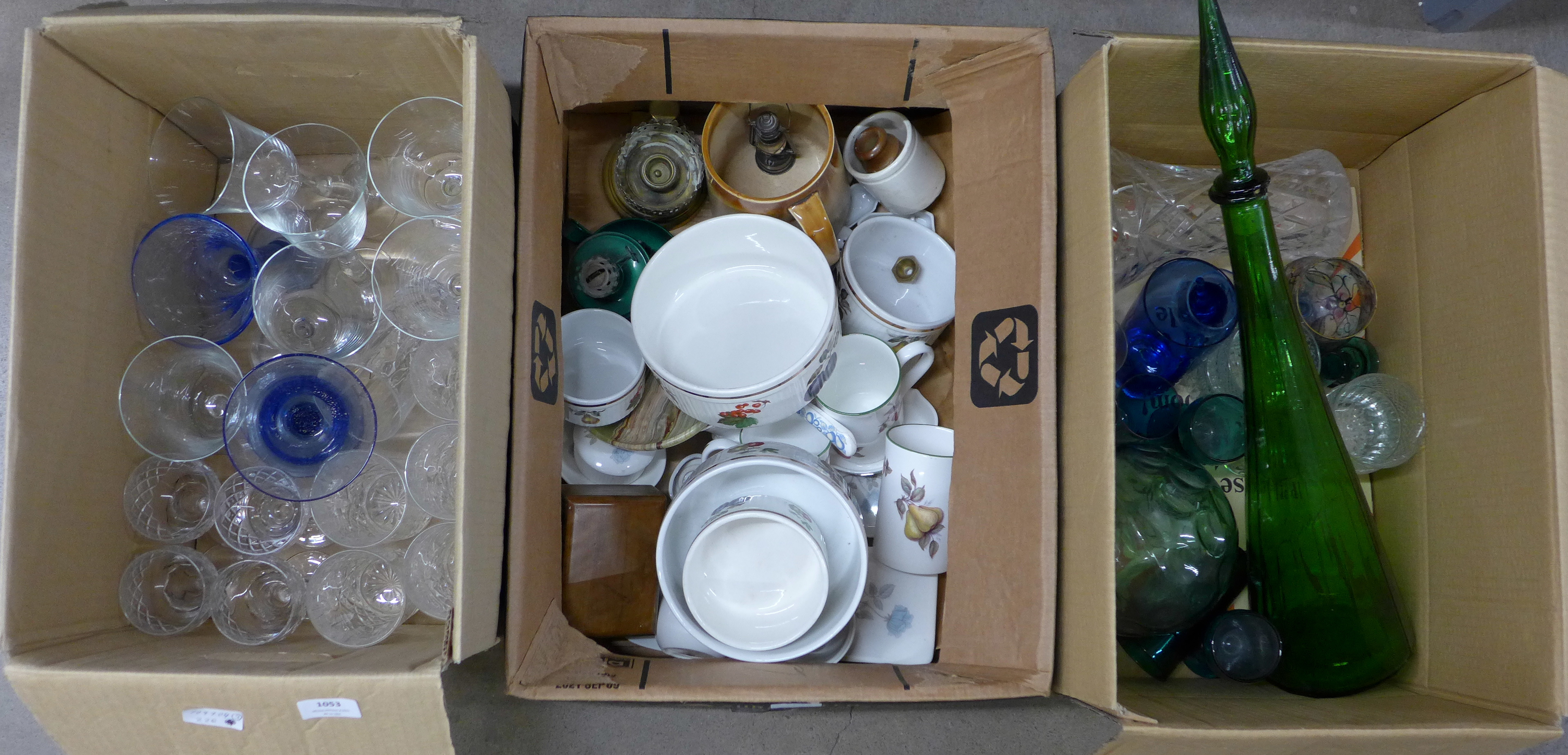 A collection of Wedgwood Ice Rose china, Royal Worcester Evesham style pottery and two boxes of