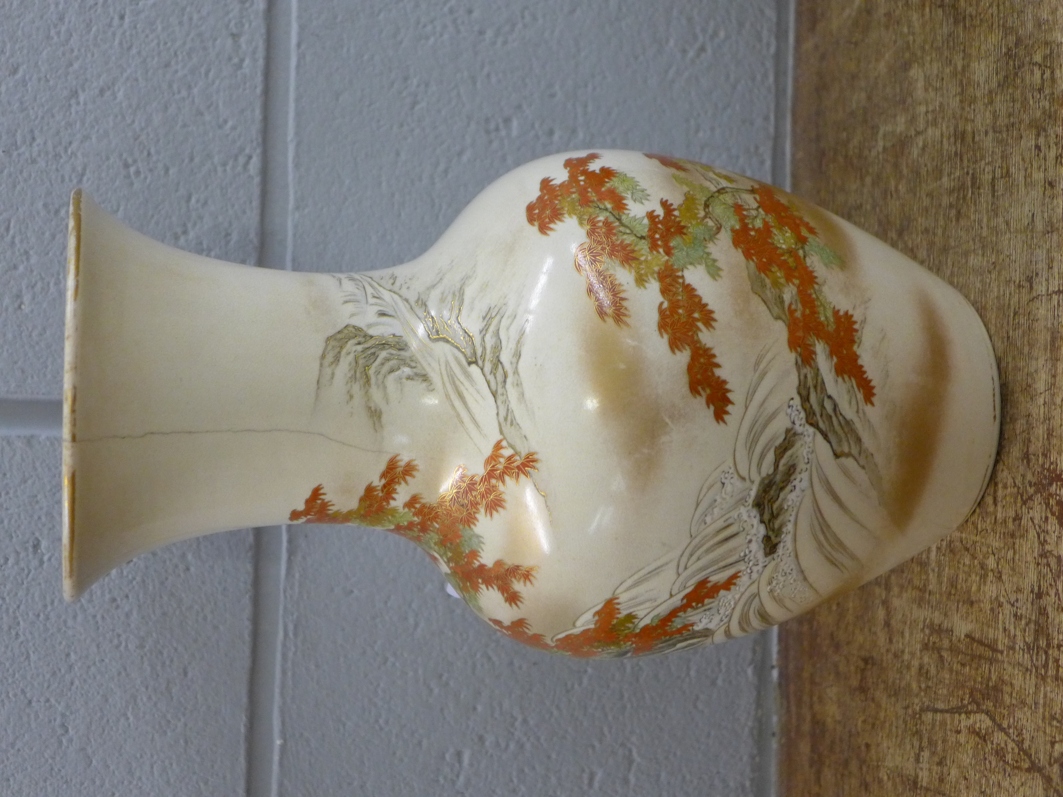 An early to mid 20th Century vase decorated with maples, hairline crack, 31.5cm