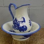 A Blakeney Ironstone blue and white wash jug and bowl