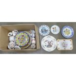 A Wilkinson dressing table tray and pot, Wedgwood items, Fenton, three Spanish plates, etc. **PLEASE