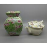 An Alfred Meakin tea pot and 'May Blossom' Leighton Pottery chintz vase