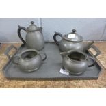 A pewter tea service and tray