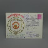 A 1972 Manchester United autographed first day cover by Best, Charlton, Law, Busby, McGuinness, etc.