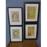 Four Alphonse Mucha prints, framed