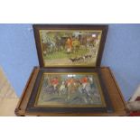 Two fox hunting prints and a coloured engraving