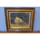 English Naive School, study of a hen and chicks, oil on canvas, 22 x 27cms, framed