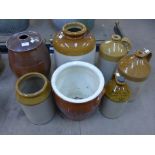 Assorted stoneware flagons, etc.