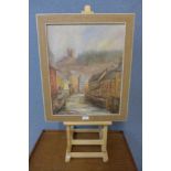 Continental landscape, river landscape, oil on canvas, indistinctly signed, framed with small easel