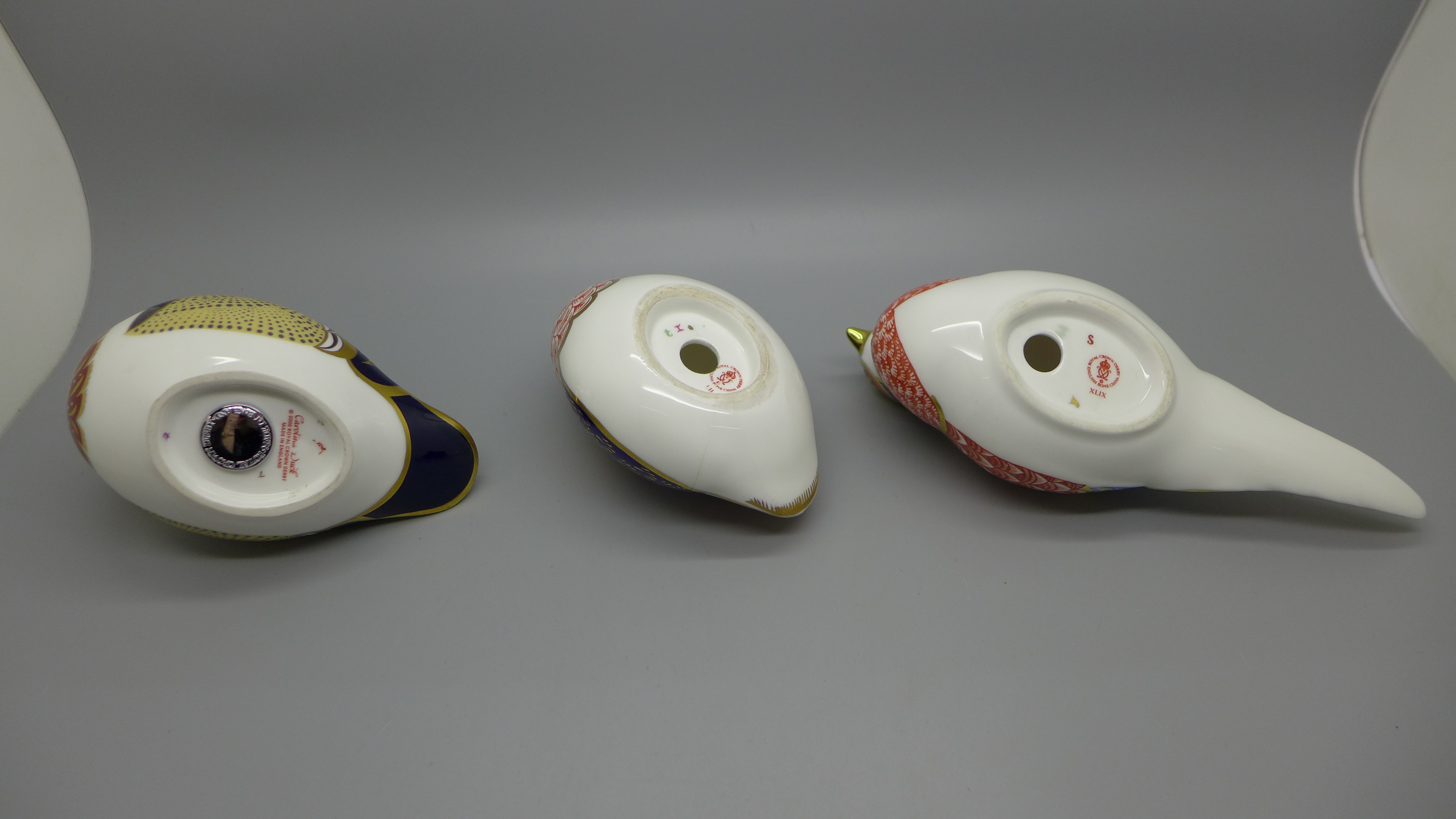 Three Royal Crown Derby Paperweights - Carolina Duck with silver stopper, Pheasant and Quail, - Image 2 of 4