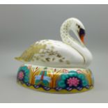 A Royal Crown Derby Paperweight - White Swan with silver stopper