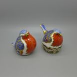 Two Royal Crown Derby Paperweights - Robin Nesting and Robin, both with Royal Crown Derby stamp on