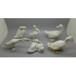 Six figures of Ducks and Geese in various poses, (3 x Lladro, 2 x Nao and 1 x Royal Copenhagen)