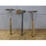 Three saddler's hammers, one dated 1917