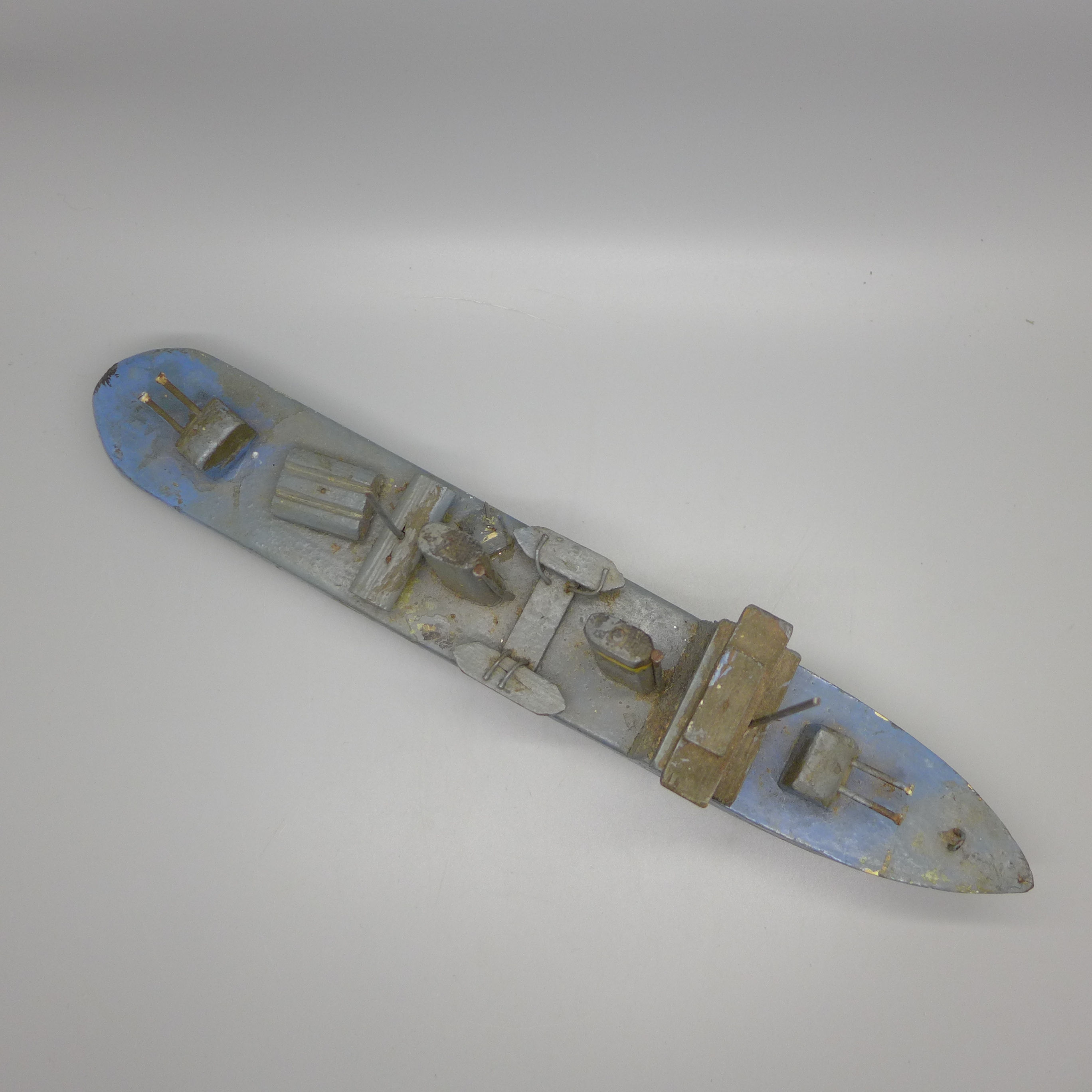 A wooden model of a WWII Royal Navy ship, 30cm - Image 2 of 2