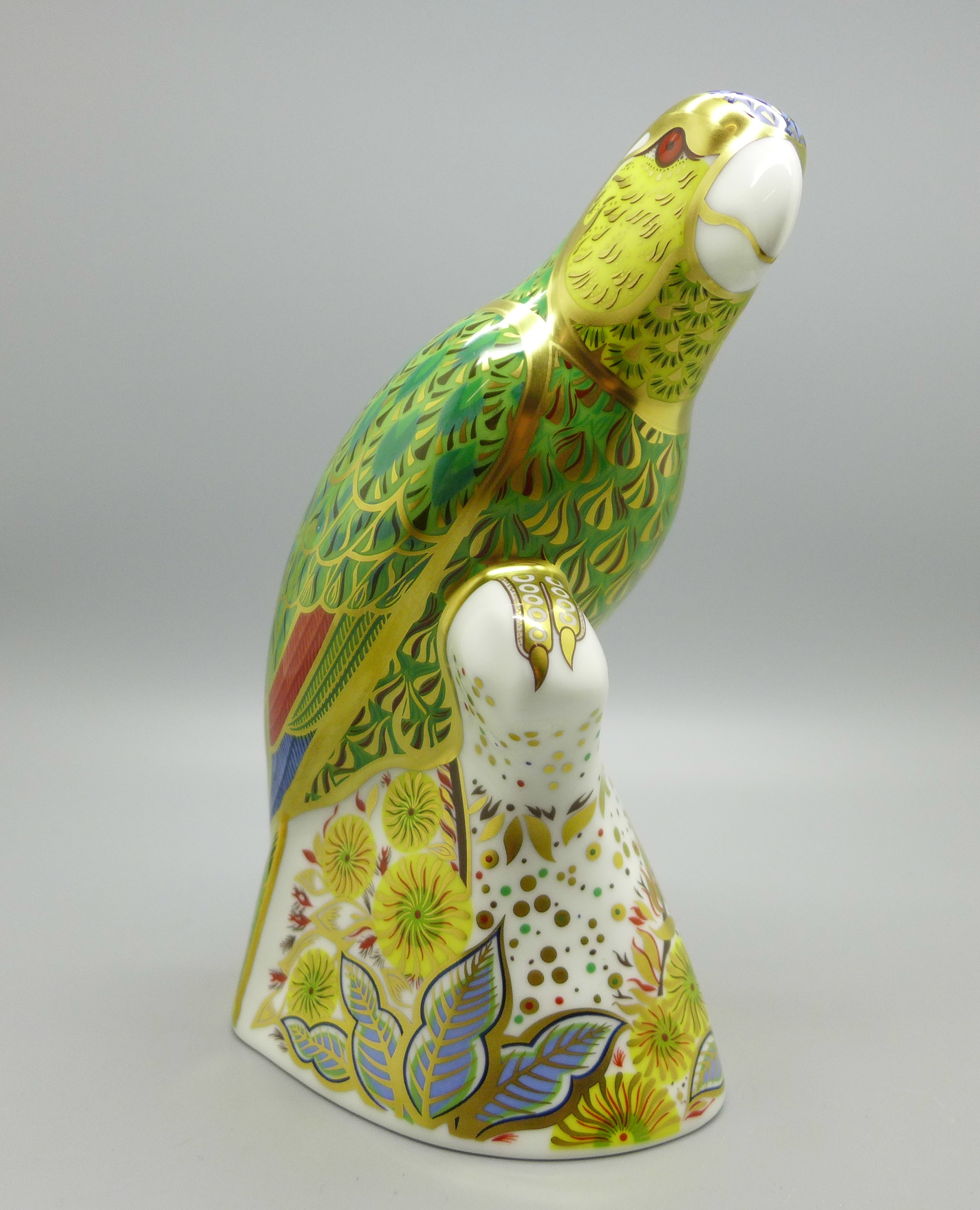 A Royal Crown Derby Bird Paperweight - Amazon Green Parrot, limited edition of 2500, number 442, - Image 2 of 4