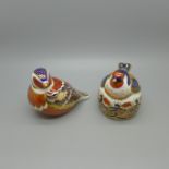 Two Royal Crown Derby Paperweights - Collectors Guild Exclusive Goldfinch Nesting, dated 1997, and a
