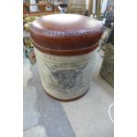 A stitched leather and hessian stool with Highland Cow design, H 45cms (K20144) #