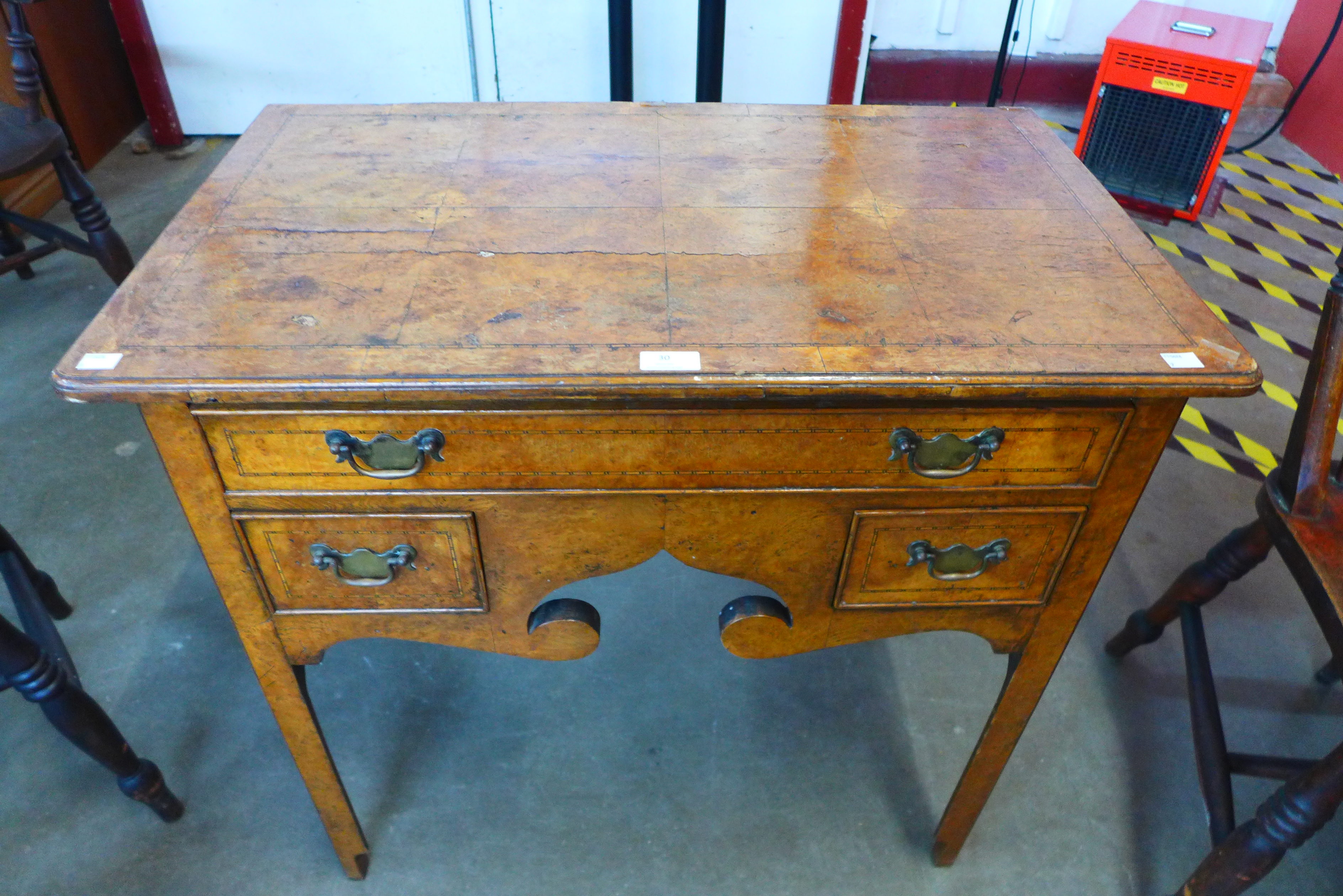 A George III burr yew wood lowboy