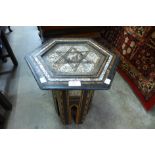 A Moorish mother of pearl inlaid octagonal occasional table, a/f