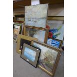 Five assorted oil paintings and a watercolour