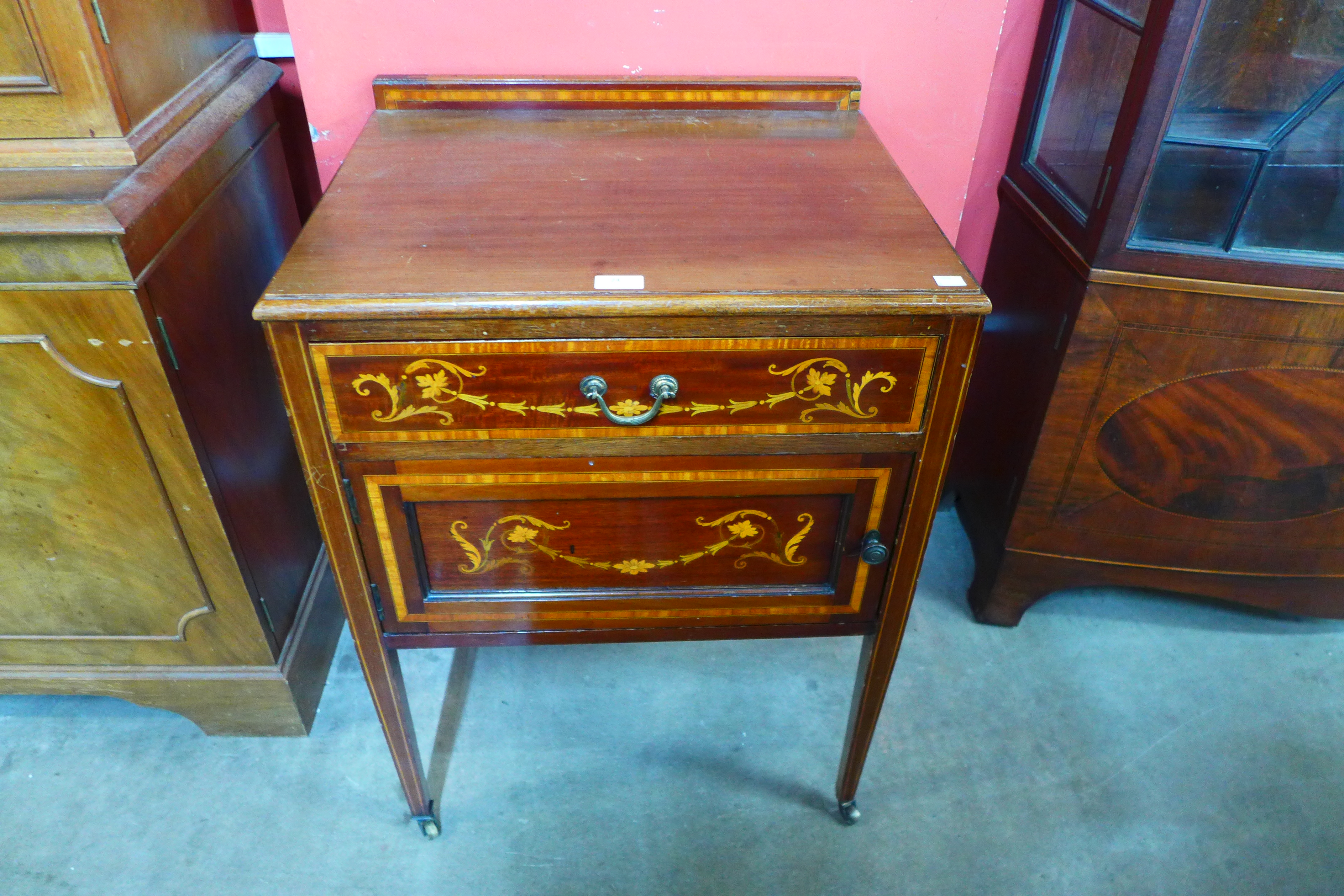 An Edward VII mahogany and marquetry inlaid night stand