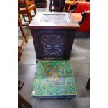 A 17th Century carved oak box and an Indian painted table