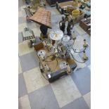 Assorted table lamps and a ceiling light