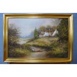 Les parson, cottage landscape, oil on canvas, framed