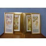 A set of four Alfonse Mucha prints and two others