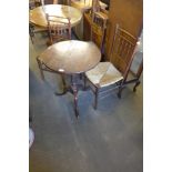 Three Arts and Crafts beech rush seated chairs and a George III mahogany tilt-top tripod table