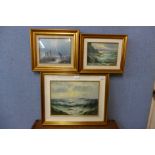 Three landscapes, oil on canvas, framed