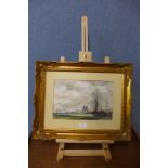 English School, landscape, watercolour, with small easel