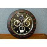 A Rolex style dealer's wall clock