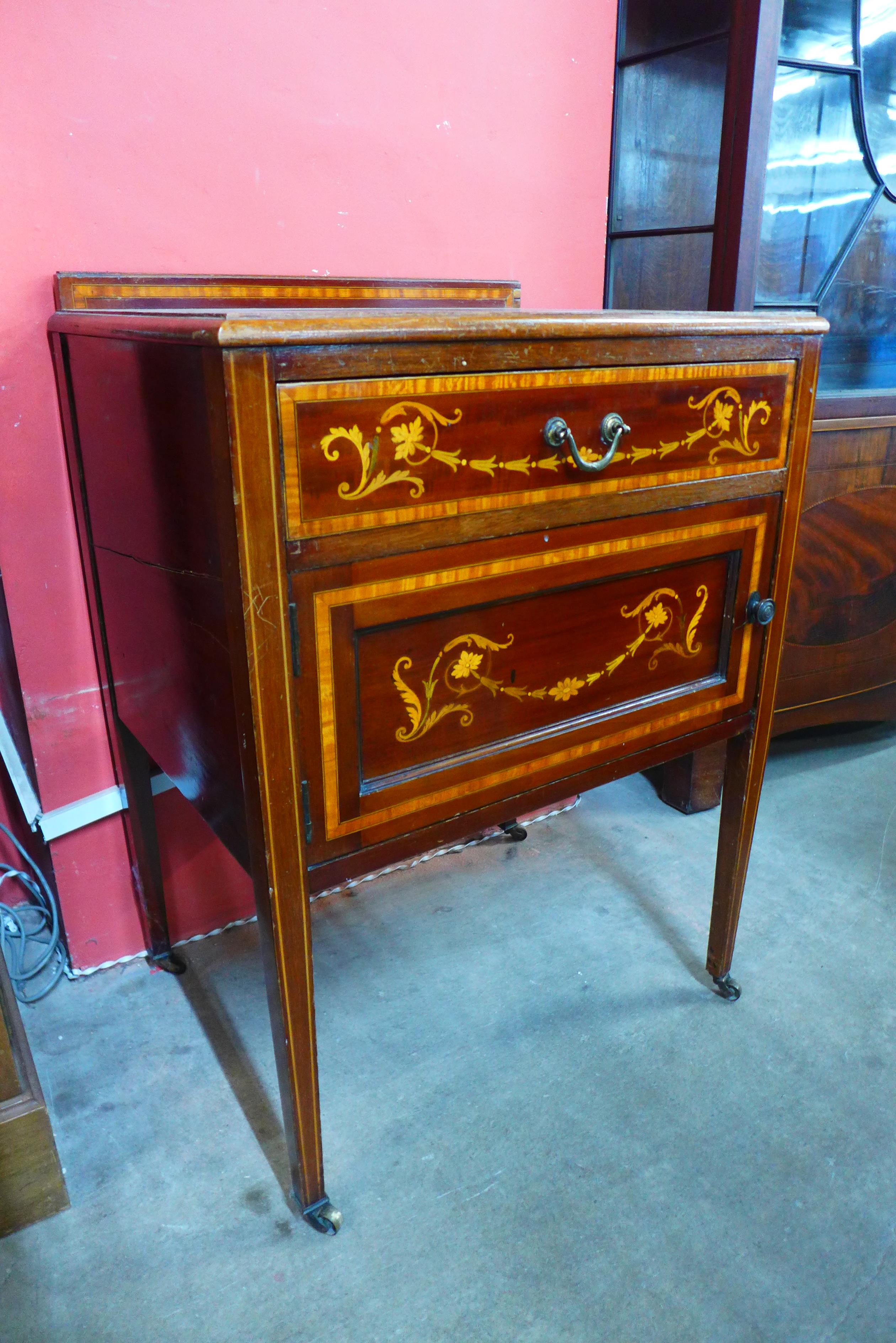 An Edward VII mahogany and marquetry inlaid night stand - Image 2 of 2