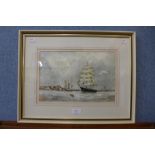 F.W. Ward, marine landscape, watercolour, framed