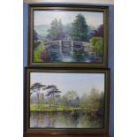 Maureen Capewell, Elvaston Castle and Ashford in the Water, oil on canvas, framed