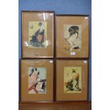 Four Japanese prints, framed