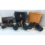 Three pairs of binoculars, Hanimex 8x30, Silraft 10x50 and USSR 7x50