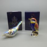 Two Royal Crown Derby Bird paperweights - Mountain Bluebird, modelled by Donald Brindley and