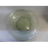 A hand blown glass dish with spout, 39cm