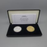 The Centenary of WWI £5 Coin Pair, Jubilee Mint, one 925 silver proof and gold plated and one