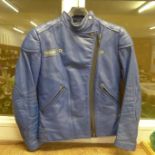 A 1970's blue Interstate Leathers motorcycle jacket, 34" chest